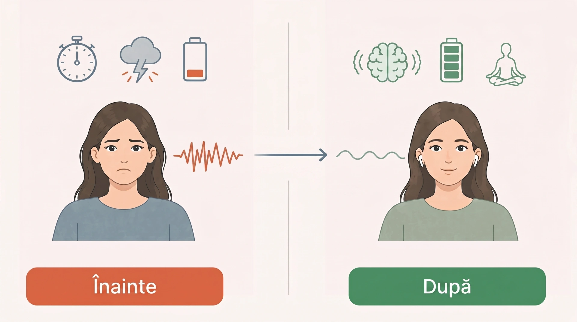 Înainte și după: creierul anxios transformat de bătăile binaurale într‑o stare calmă și concentrată