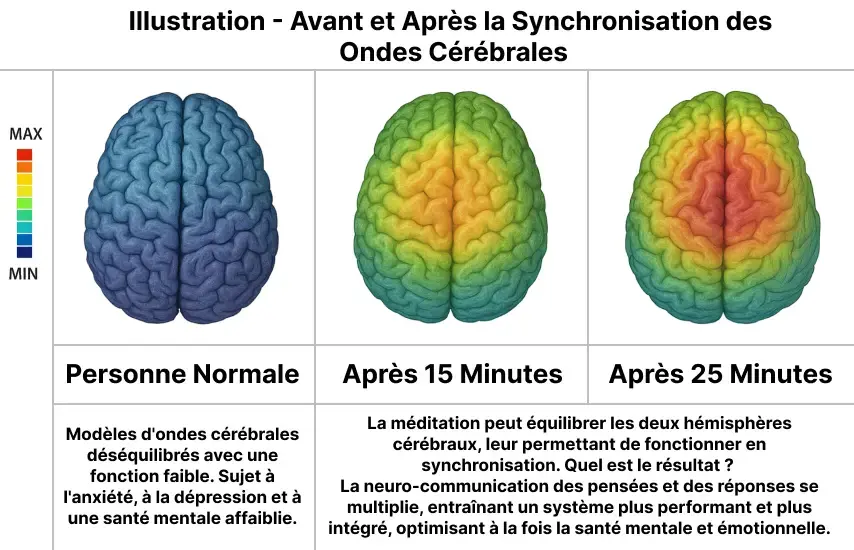 Illustration avant et après la synchronisation des ondes cérébrales